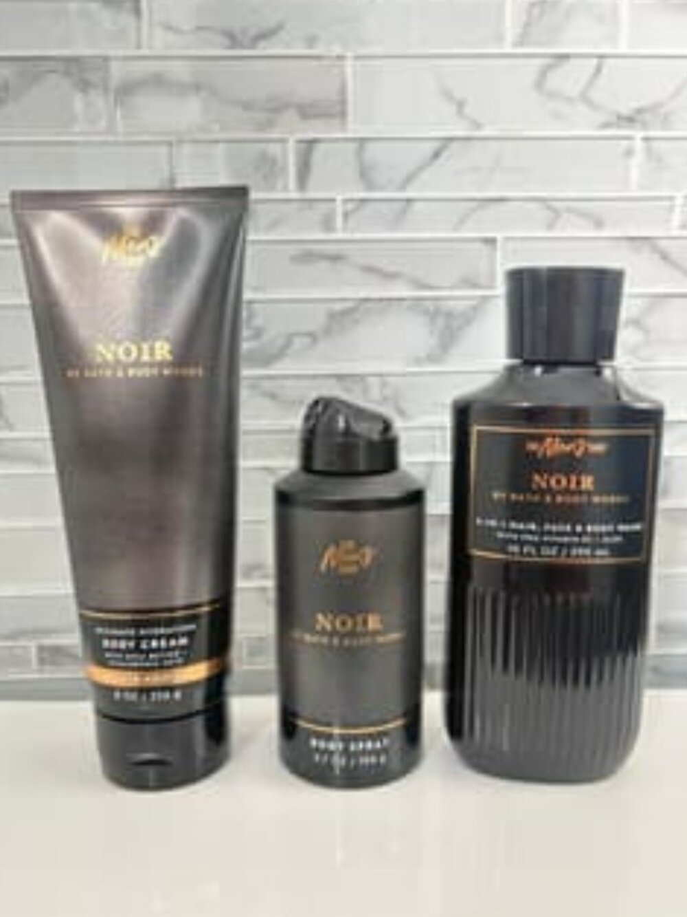 Bath & Body Works Men's Noir Smoky Vanilla Body Cream Wash & Body Spray Set of 3